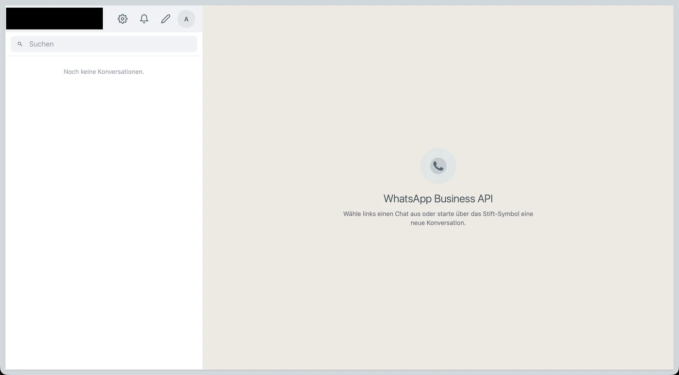 Weboberfläche der WhatsApp Business API mit Konversationsliste und Suche